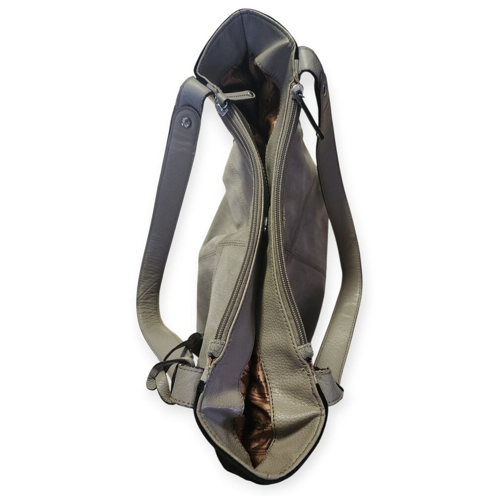 Tignanello Gray Suede Multi Compartment Expandable Double Handle Shoulder Purse - Picture 8 of 10